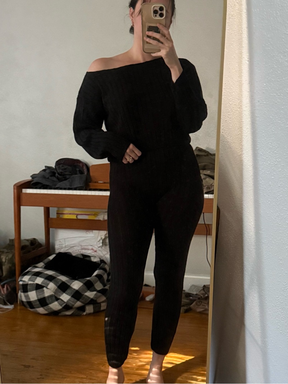 Off-Shoulder Ribbed Knit Set